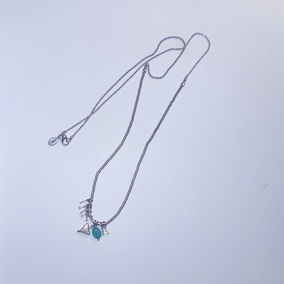 Dainty Boho Gold, Silver, Teal Long Necklace - Picture 3 of 4